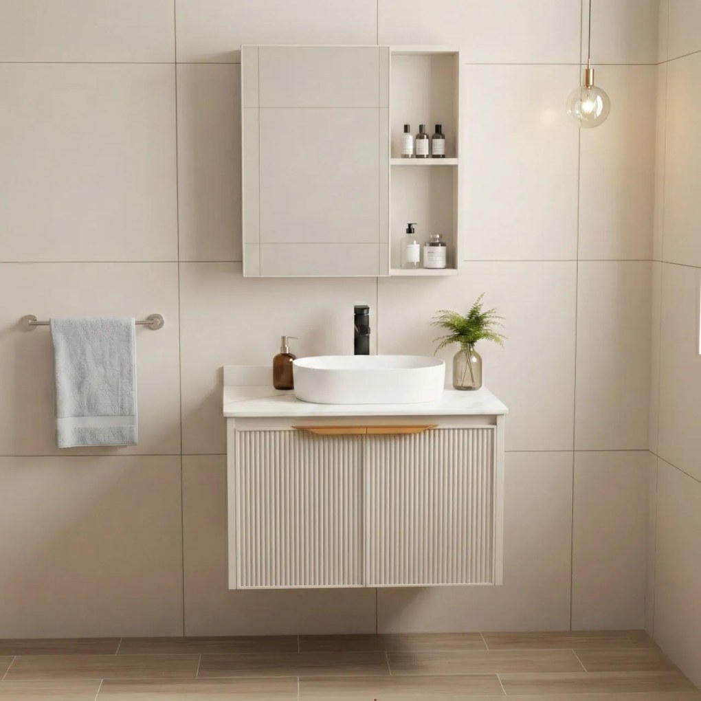 Set de mobilier de baie cu blat Marti 60cm Beige