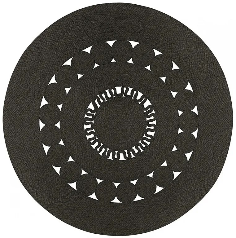 Covor rotund din iuta MAYA 100 cm, negru