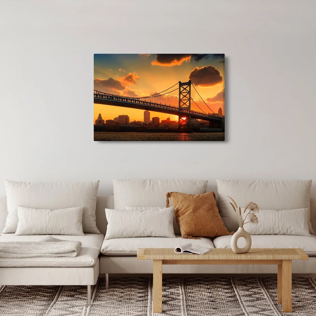 Tablou - Apus de soare peste Podul Ben Franklin, Philadelphia (90x60 cm)