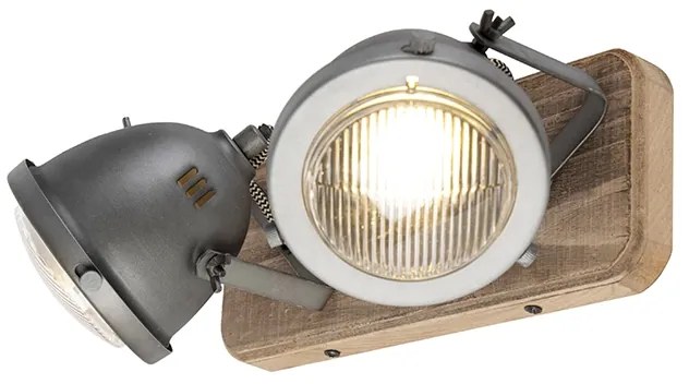 Spotlight industrial din oțel cu fixare din lemn și reglabil cu 2 lumini - Emado