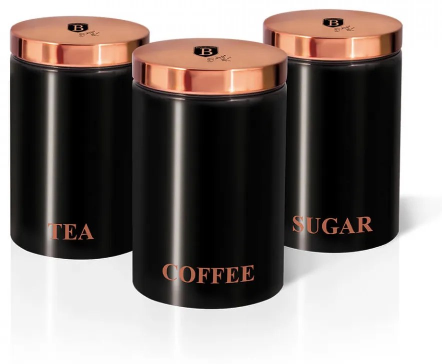 Set 3 recipiente pentru cafea, ceai si zahar Black Rose Collection Berlinger Haus BH 1734