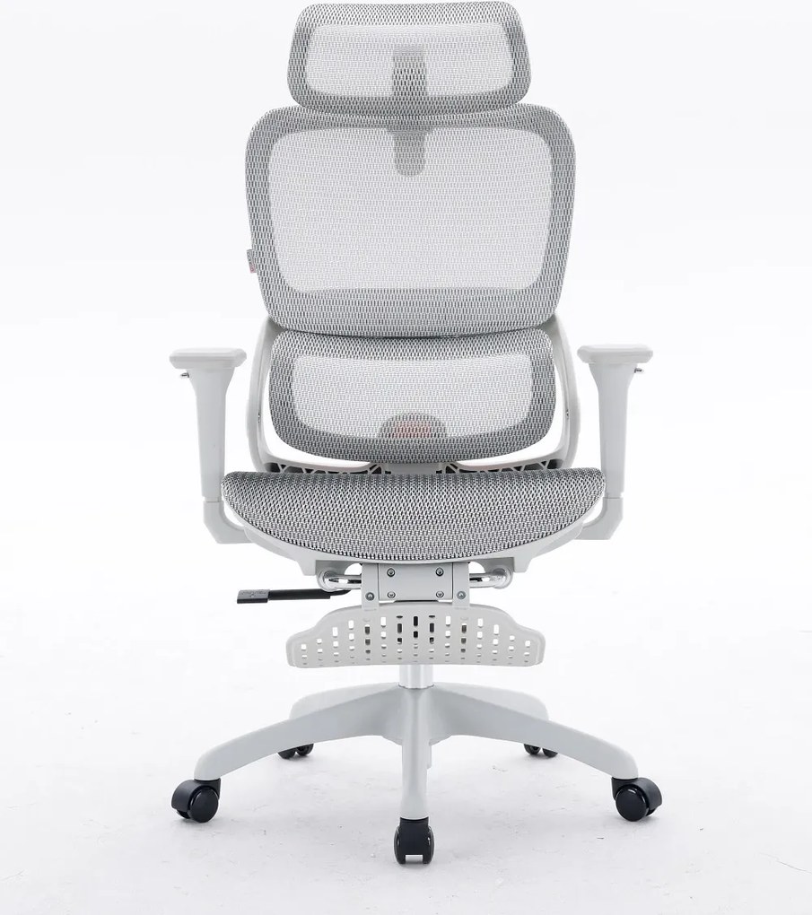 Scaun ergonomic SIHOO B100, Suport lombar dinamic cu ajustare automata, Cotiere 4D, Tetiera 3D, Mecanism multifunctional inclinare/blocare in 3 pozitii, Suport picioare, Mesh, Gri