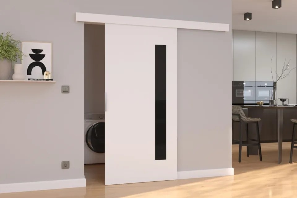 Ușă glisantă GELA (Latime: 86 cm, Culoare: Sonoma /Negru Lacobel)