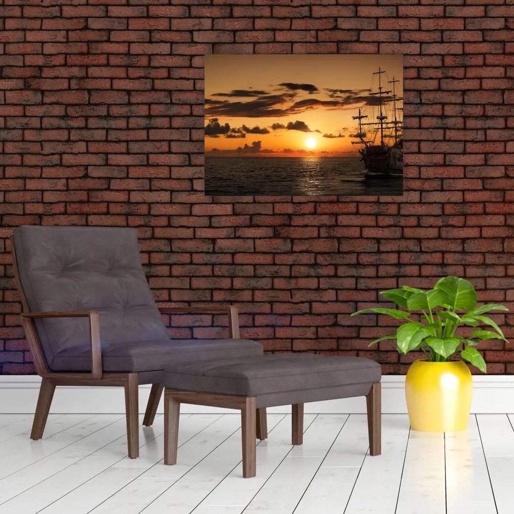 Tablou pe sticlă - Navă de pirați (70x50 cm)