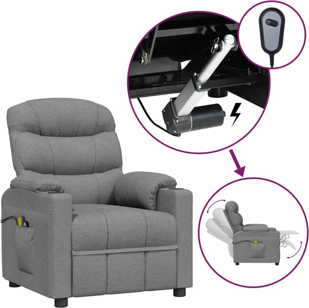 vidaXL Fotoliu de masaj electric rabatabil, gri deschis, textil