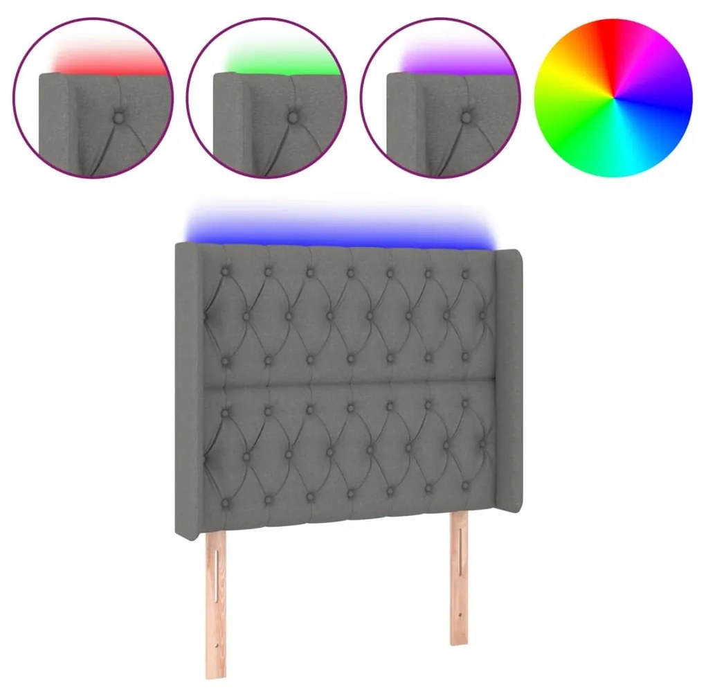 vidaXL Tăblie de pat cu LED, gri închis, 93x16x118/128 cm, textil