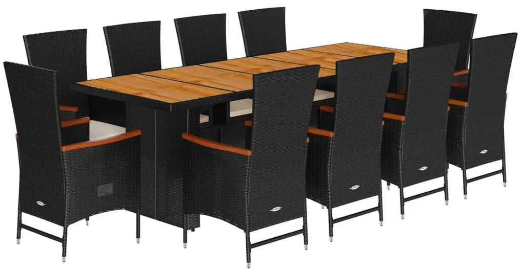 3277525 vidaXL Set mobilier de exterior cu perne, 11 piese, negru, poliratan