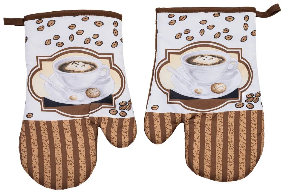 Set 2 mănuși alb-maro cu magnet COFFEE CUP