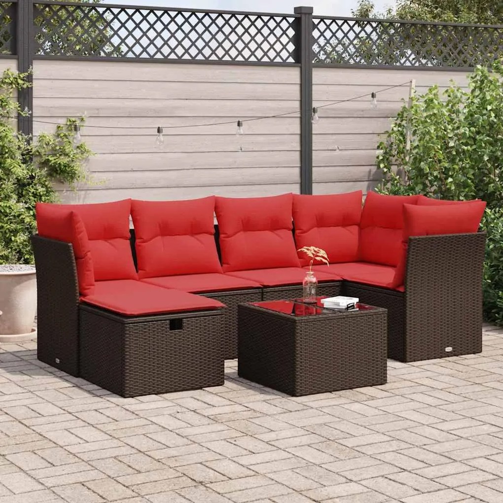 vidaXL Set canapele de grădină cu perne, 7 piese, maro, poliratan