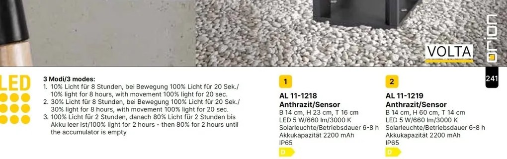 Aplica LED solara de exterior cu senzor de miscare IP65 VOLTA