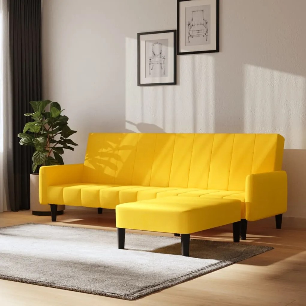 3080577 vidaXL Canapea extensibilă 2 locuri, cu taburet, galben, catifea