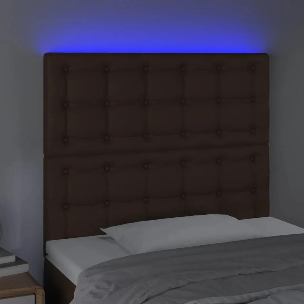 Tablie de pat cu LED, maro, 100x5x118 128 cm, piele ecologica 1, Maro, 100 x 5 x 118 128 cm
