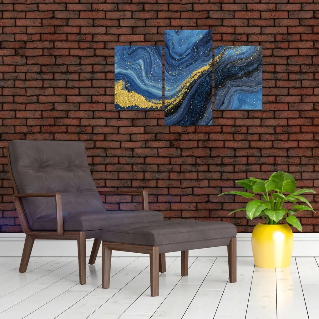 Tablou - Abstracție albastru-aurie (90x60 cm)