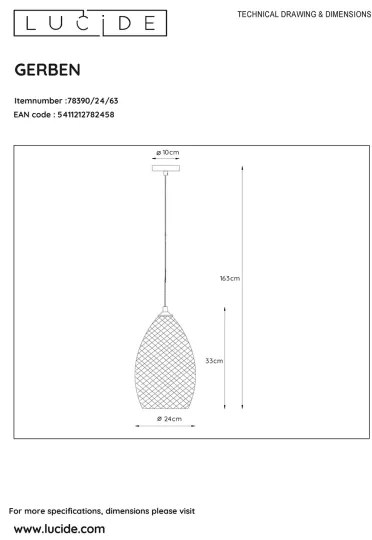 Lustră pe cablu GERBEN 1xE27/40W/230V Lucide 78390/24/63