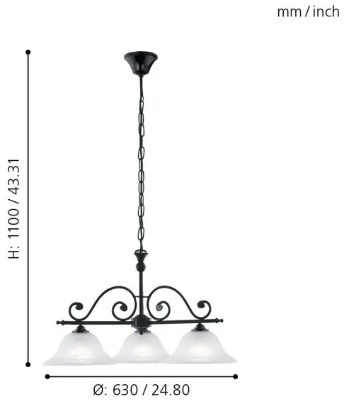 Lustră pe lanț Eglo 91005 MURCIA 3xE27/60W/230V