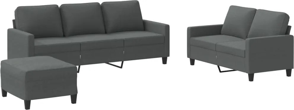 vidaXL Set de canapele cu perne, 3 piese, gri închis, textil
