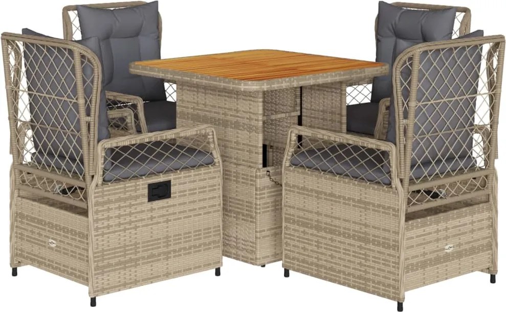 vidaXL Set mobilier de grădină cu perne, 5 piese, bej, poliratan