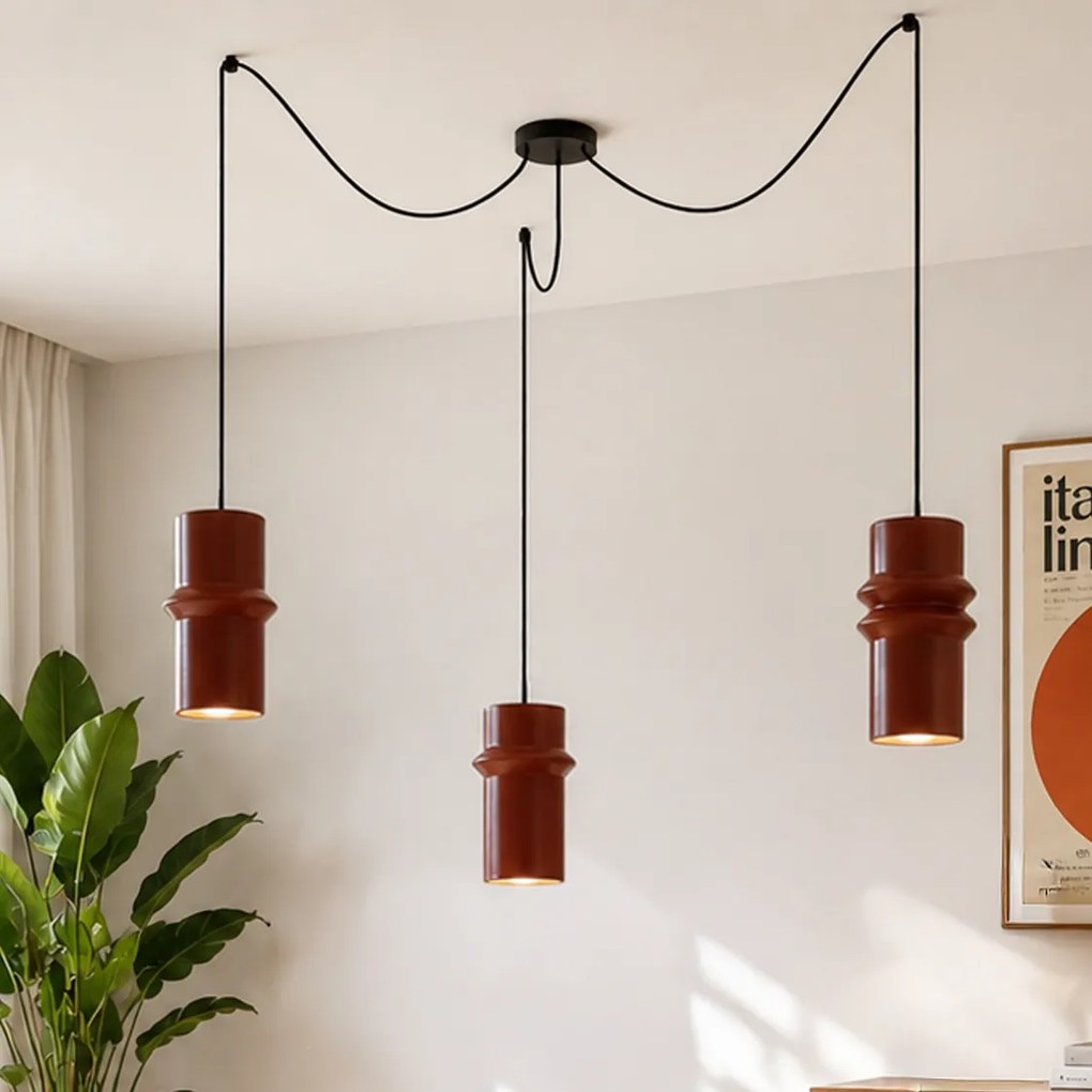 Lampă suspendată retro roșie cu negru cu 3 lumini - Monti