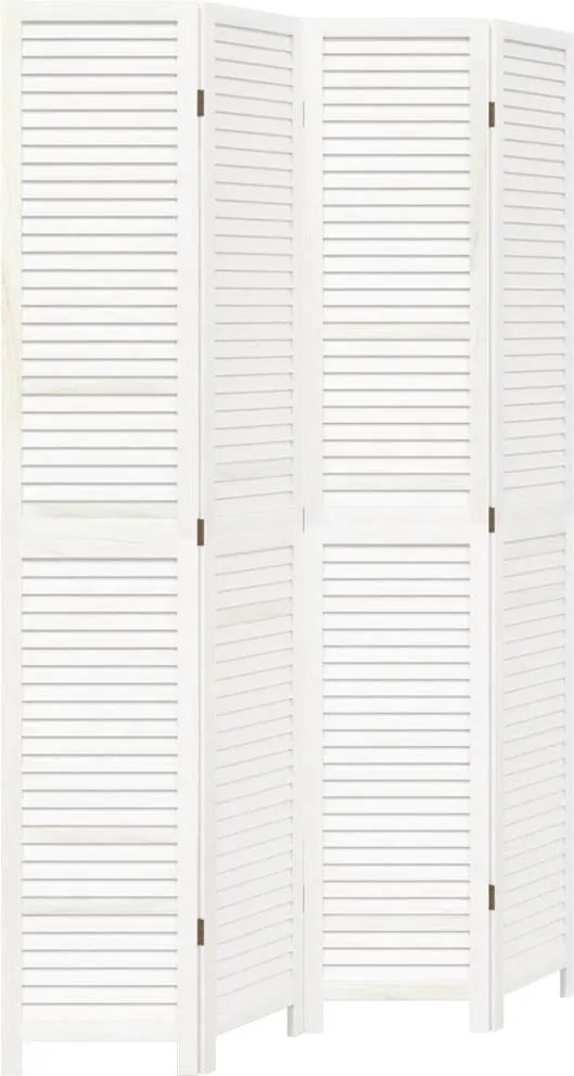 vidaXL Paravan cameră 4 panouri, alb, lemn masiv paulownia