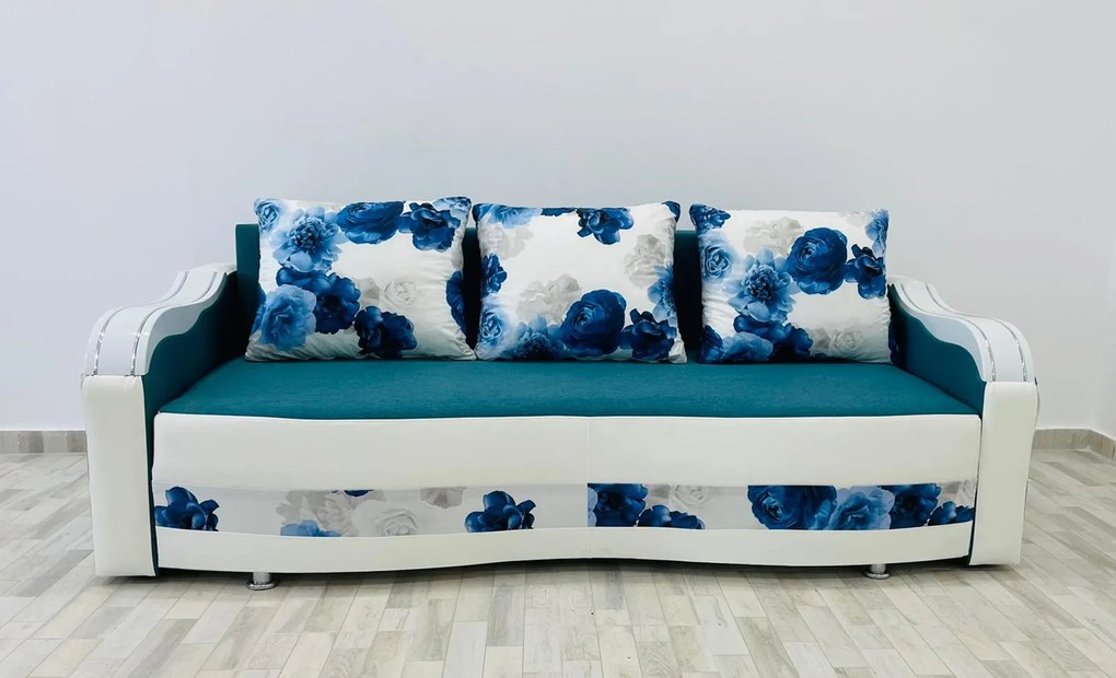 Canapea Andreea 2, culoare turcoaz / alb, 220 x 90 cm