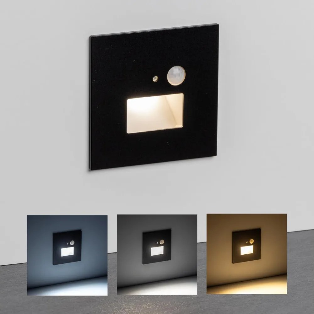 Aplica LED pentru scară cu senzor de mișcare, 1,5W, 230V, 3000/4000/6000K, neagră