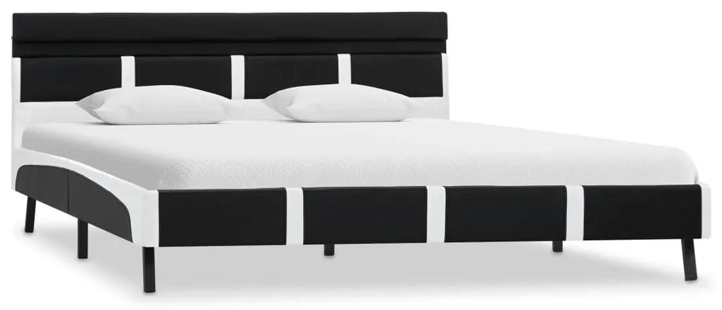 Cadru de pat cu LED, negru, 160 x 200 cm, piele ecologica Alb si negru, 160 x 200 cm
