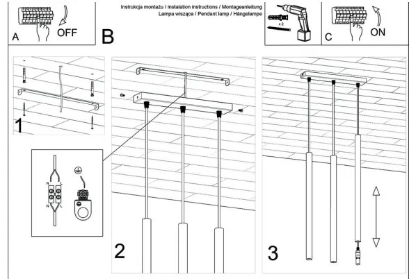 Lustră pe cablu PASTELO 3 3xG9/12W/230V negru