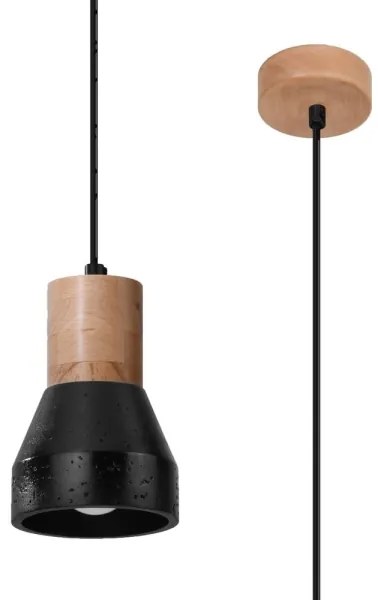 Lustră pe cablu QUBIC 1xE27/60W/230V neagră beton/lemn Sollux SL.0963