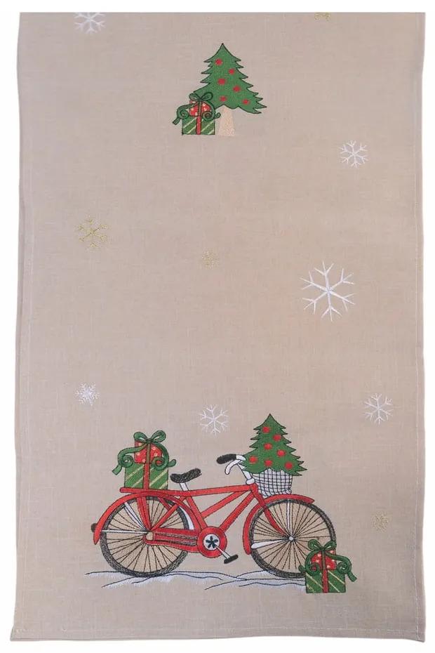 Napron pentru masă de Crăciun Villa d'Este Xmas Bicycle, 40 x 175 cm, bej