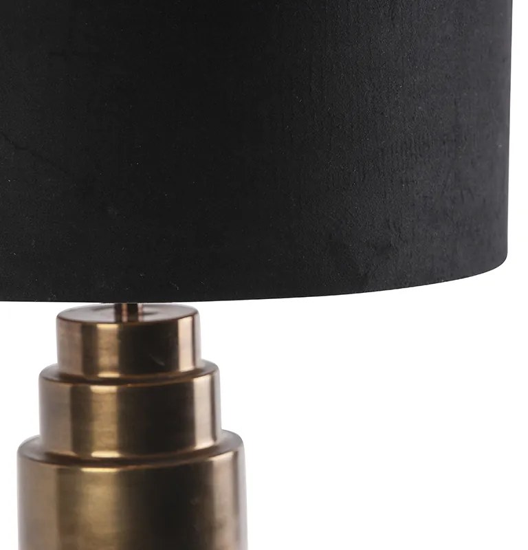 Lampă de masă Art Deco din bronz cu abajur din catifea neagră cu auriu 50 cm - Bruut
