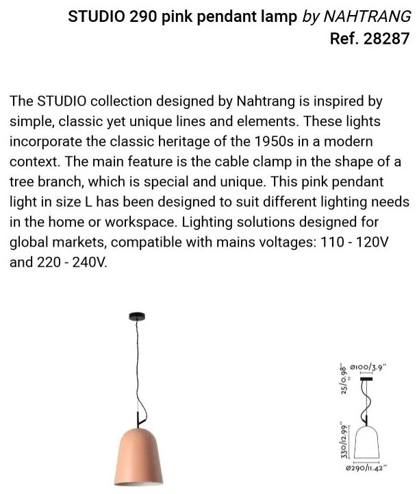 Lustra suspendata design modern Studio 290 roz