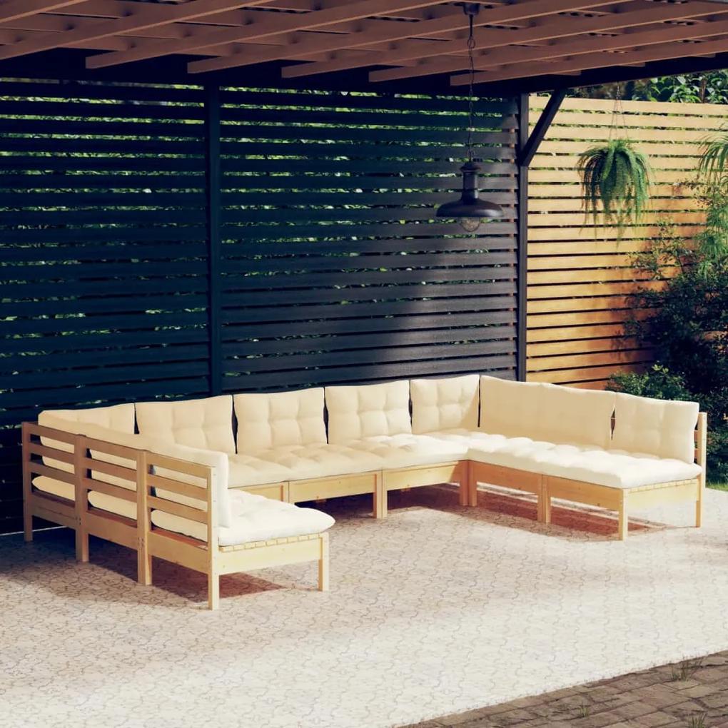 3097175 vidaXL Set mobilier grădină cu perne crem, 9 piese, lemn masiv de pin