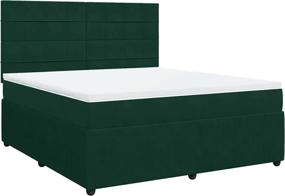vidaXL Pat box spring cu saltea, verde închis, 180x200 cm, catifea