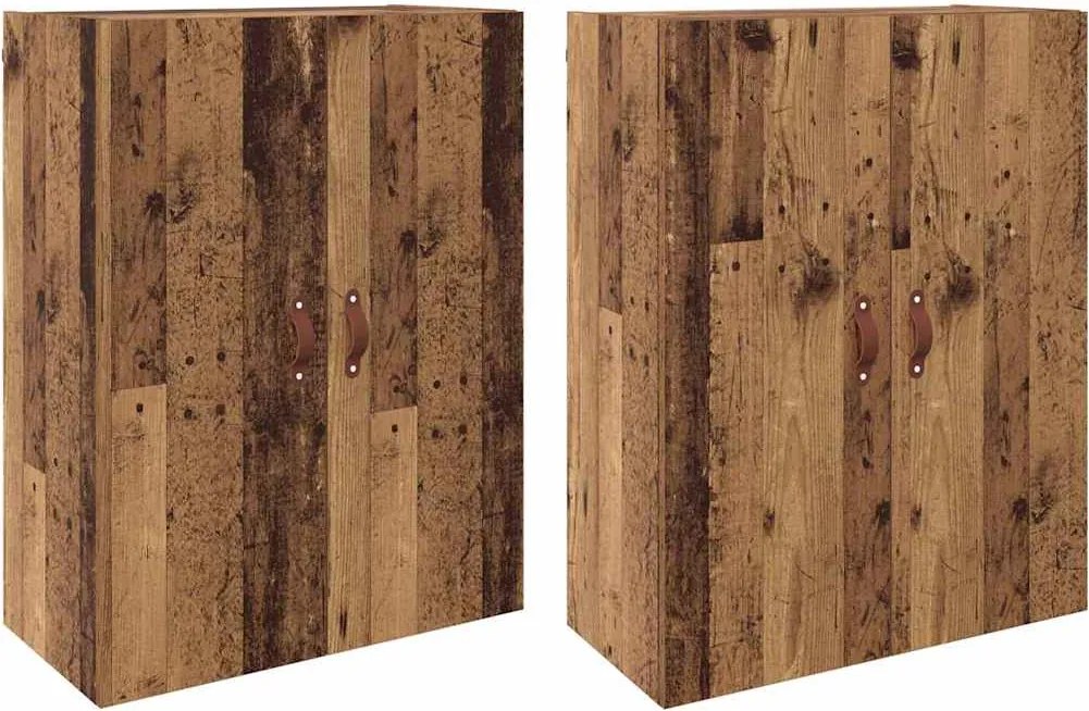 vidaXL Dulap montat pe perete 2 pcs Lemn vechi 69,5 x 34 x 90 cm