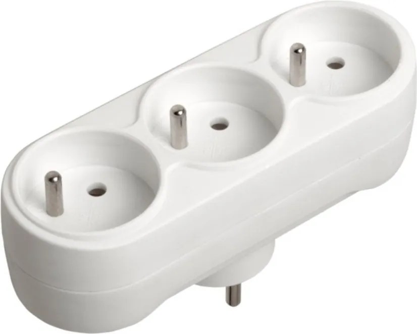 Adaptor triplu GTV pentru priză, 1 la 3 prize tip French, alb Alb, 3600 W