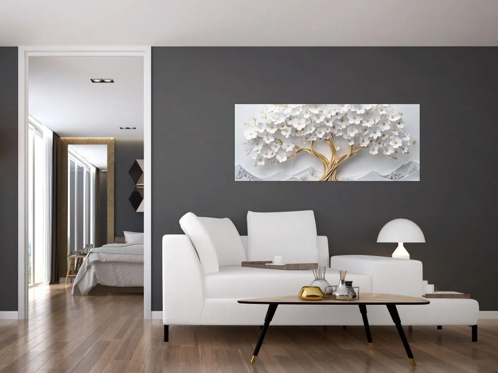 Tablou – Arborele vieții 3D plin de flori (120x50 cm)