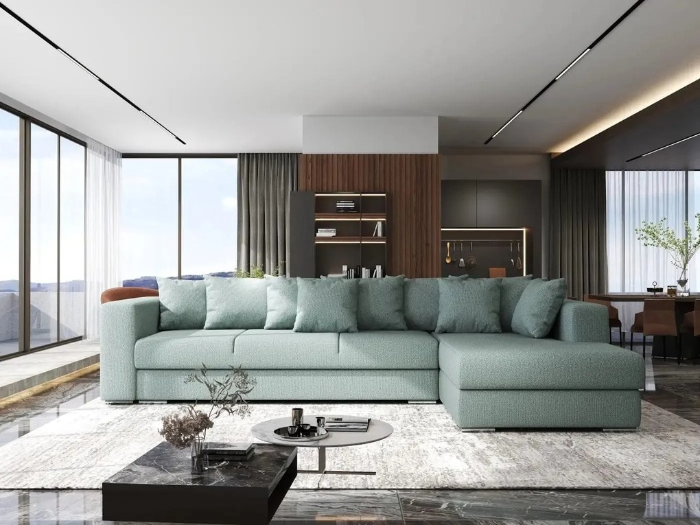 Colțar extensibil dumonde cu ladă de depozitare si sezut confortabil din spuma high-density, Gloria Enjoy Mint II 320x183 cm