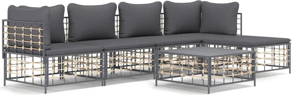 vidaXL Set șezlonguri de grădină 6 piese cu perne, antracit, poliratan