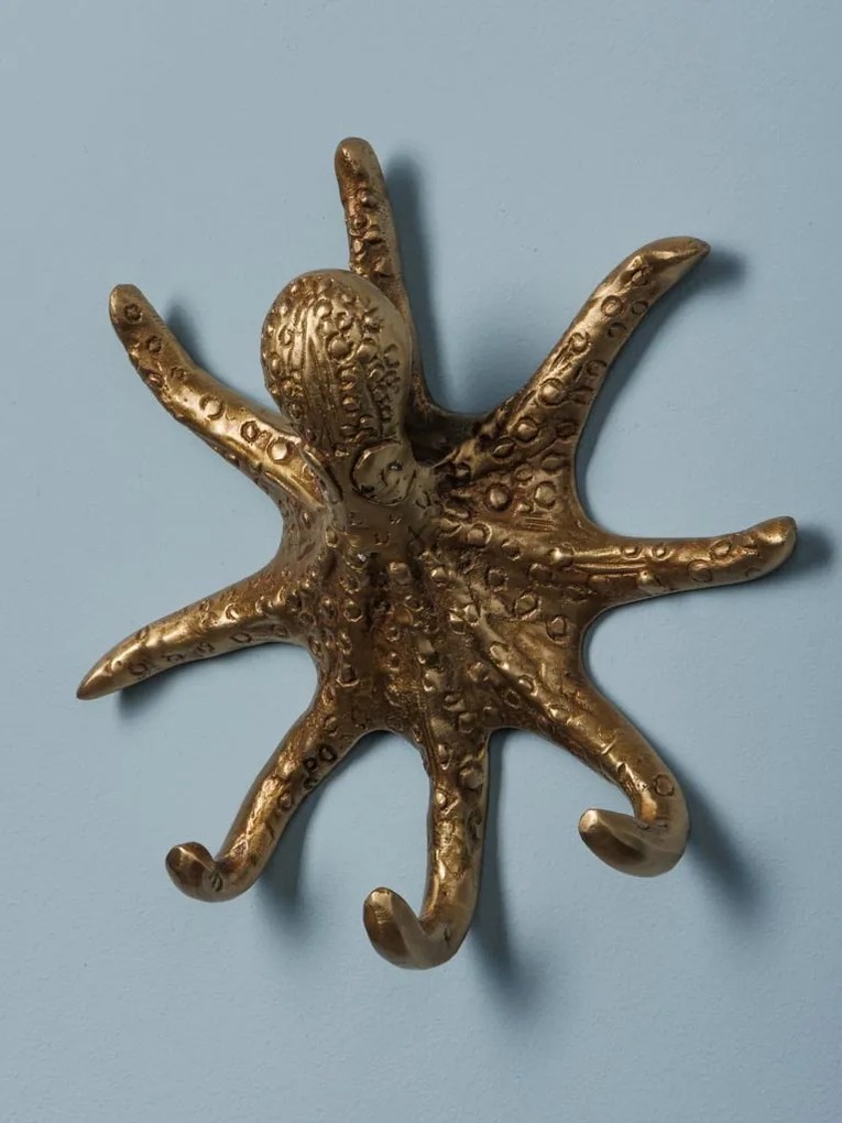 Cuier de perete decorativ, din alama Octopus