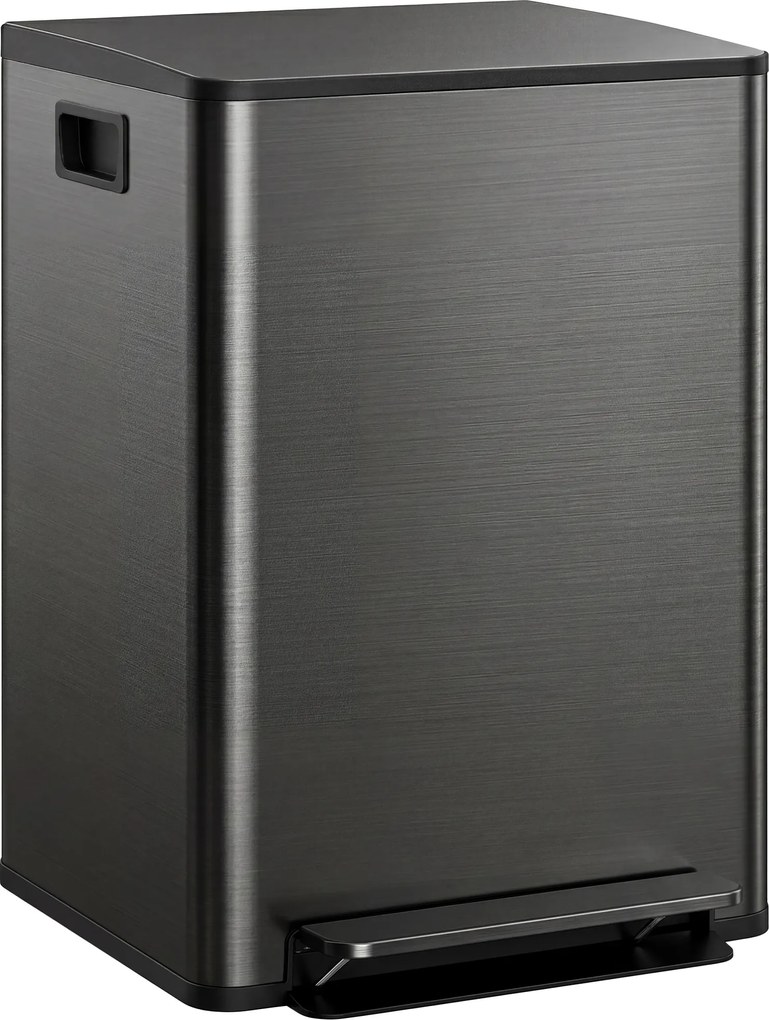 HOMCOM Coș de gunoi de bucătărie 2 compartimente 2 x 30L, oțel inoxidabil, capac cu închidere silențioasă, 47,7x37,5x66,8cm, negru | Aosom Romania