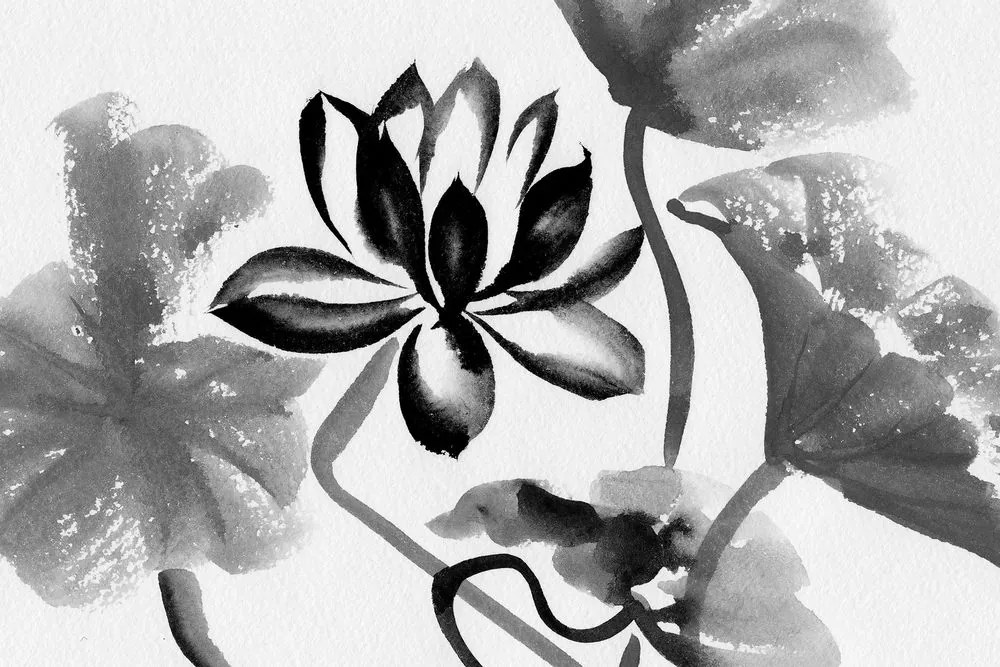 Tablou floare de lotus în design alb-negru