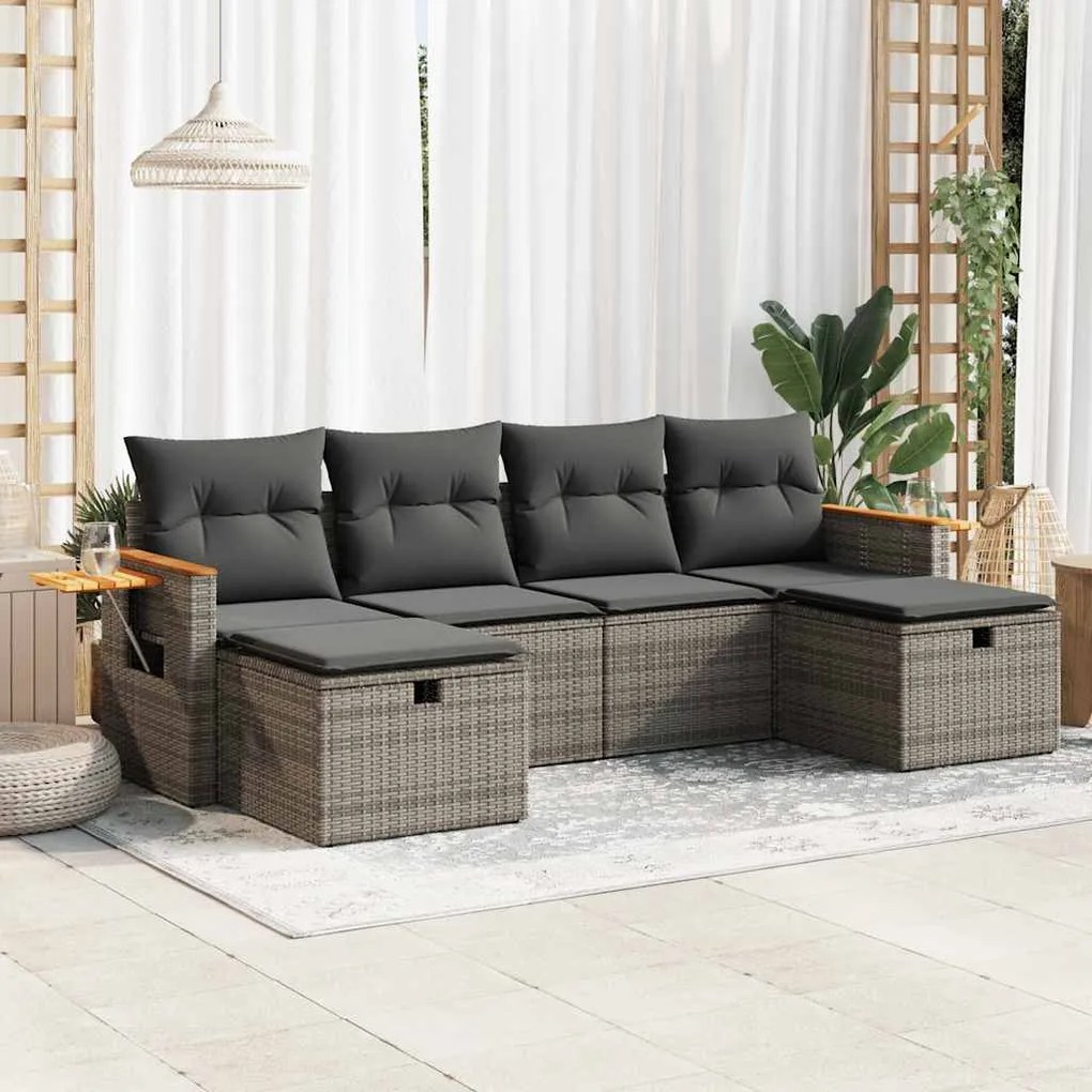 vidaXL Set mobilier grădină cu perne, 6 piese, gri, poliratan