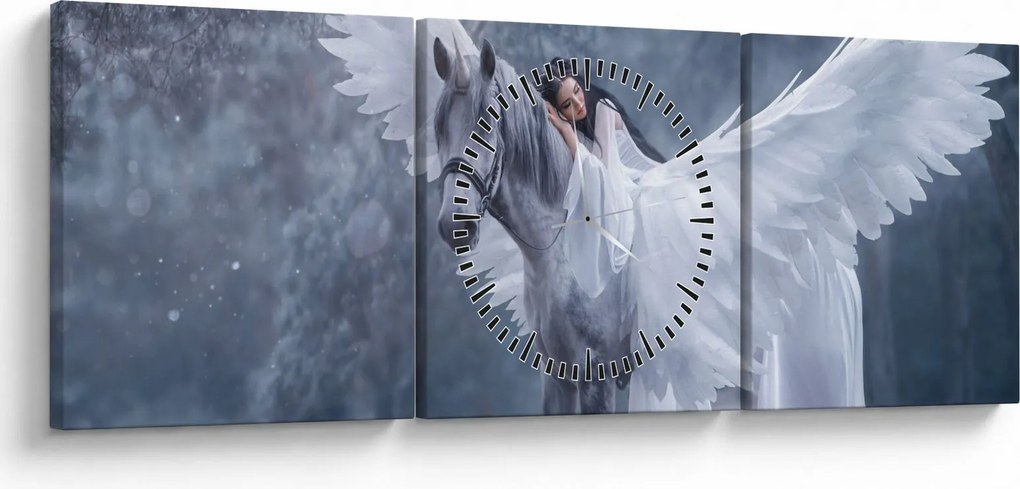 Tablou - Fata și unicorn (cu ceas) (90x30 cm)