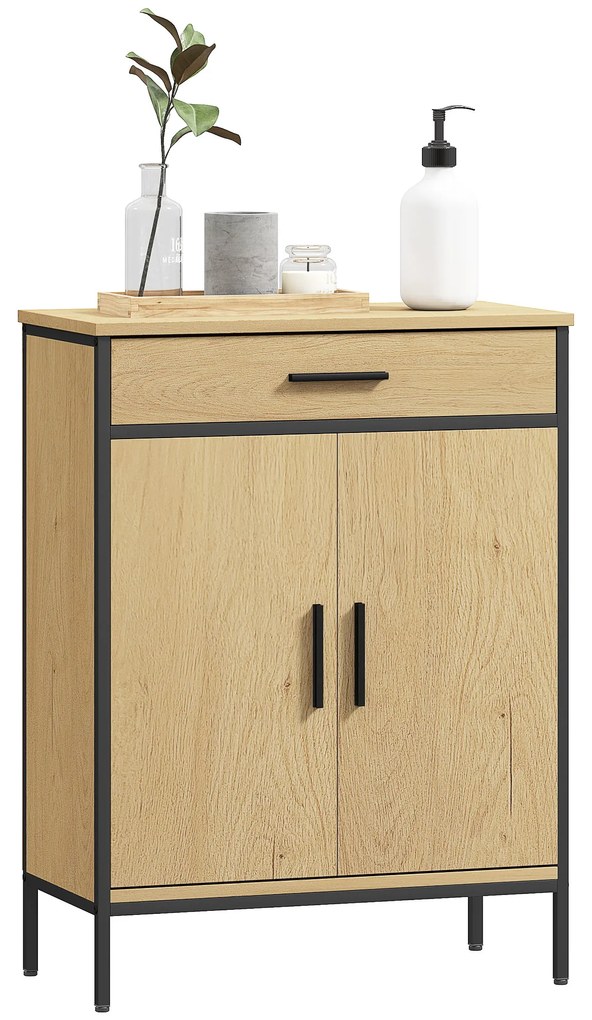 HOMCOM Mobilier de baie cu sertar, dulap cu ușă, raft reglabil și balamale cu închidere, 60 x 30 x 80 cm, stejar | Aosom Romania