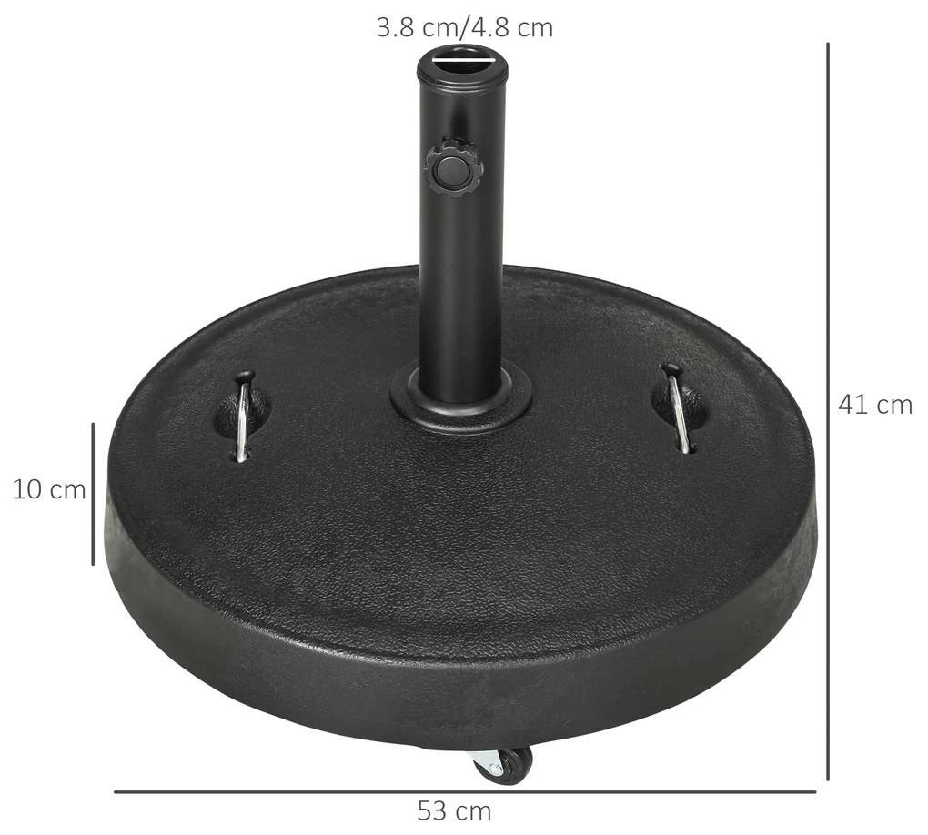 Outsunny Bază Umbrelă 23.5kg cu Manivele și Roți Blocabile, Suport din Rășină/Oțel, Ø53x41 cm, Negru | Aosom Romania