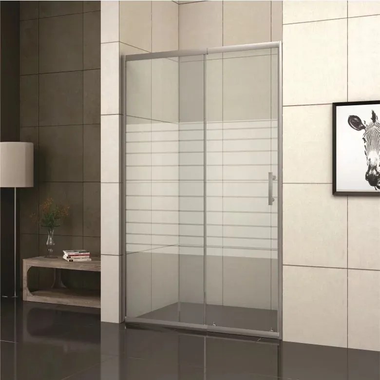 Usa de nisa culisanta Inter Ceramic sticla 5 mm 110 cm profil crom lucios-transparent cu linii albe