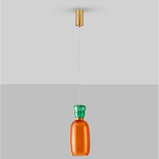 Pendul LED, Lustra design modern Pluma verde/ portocaliu