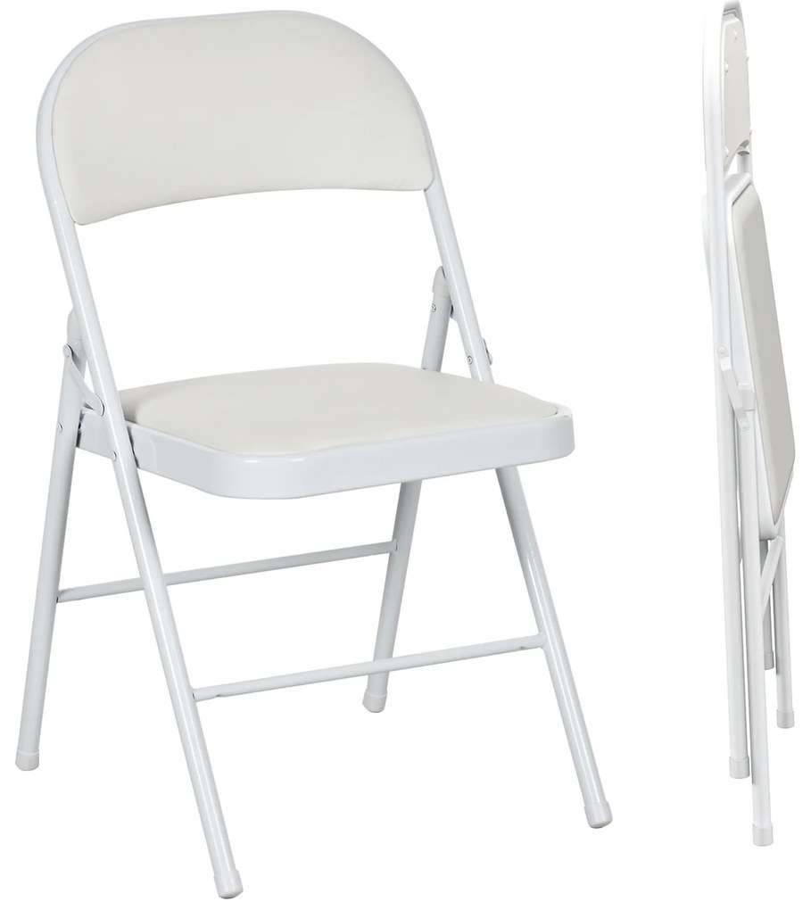 HOMCOM Lot de 2 scaune pliante scaune de masă portabile cadru din oțel dim. 45l x 46L x 78Î cm alb | Aosom Romania