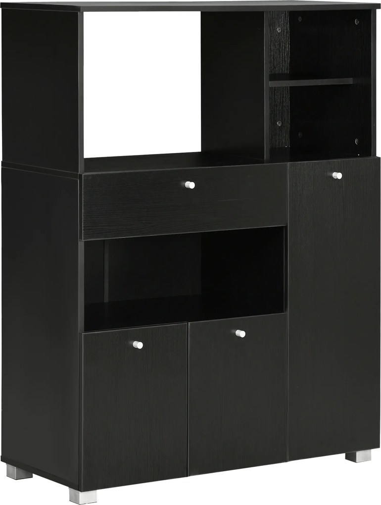 HOMCOM Bufet de Bucătărie pentru Cuptor cu Microunde, Mobilier cu Dulapuri, Rafturi și Sertar, 90x40x120 cm, Negru | Aosom Romania