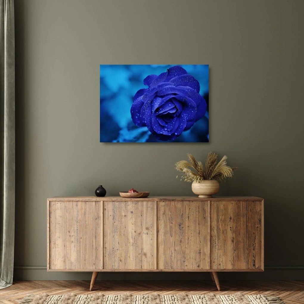 Tablou pe sticlă cu trandafir albastru (70x50 cm)